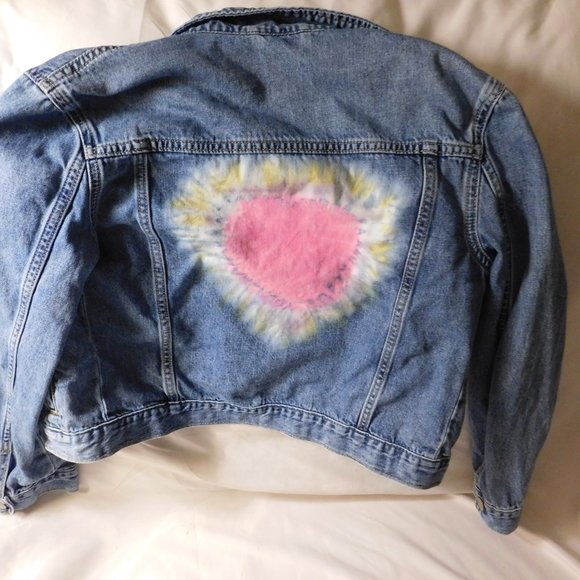 GAP Kids Blue Denim Jacket with Tie-Dye Heart Size XXL - Picture 3 of 6